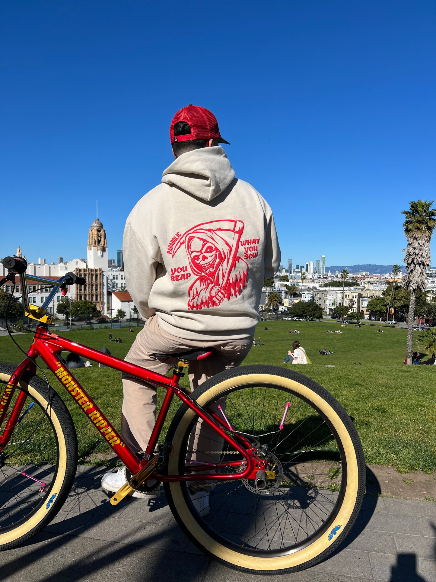 "Reap what you sow" cream & red hoodie